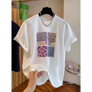 Summer Cotton Short-Sleeved Shirt for Women Loose Large Size Print