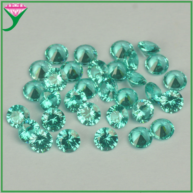 0.8~6 High-Temperature Resistant Wax-Inlaid Molded Nano Green Paraiba Round Loose Stone, Artificial Imitation Paraiba Gemstone
