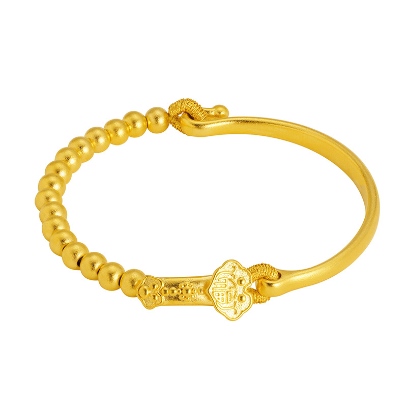 Aleación de cobre Ruyi con cuentas media pulsera antigua joyería de estilo francés pulsera de oro arena femenina no se desvanece durante mucho tiempo suministro directo de fábrica a juego