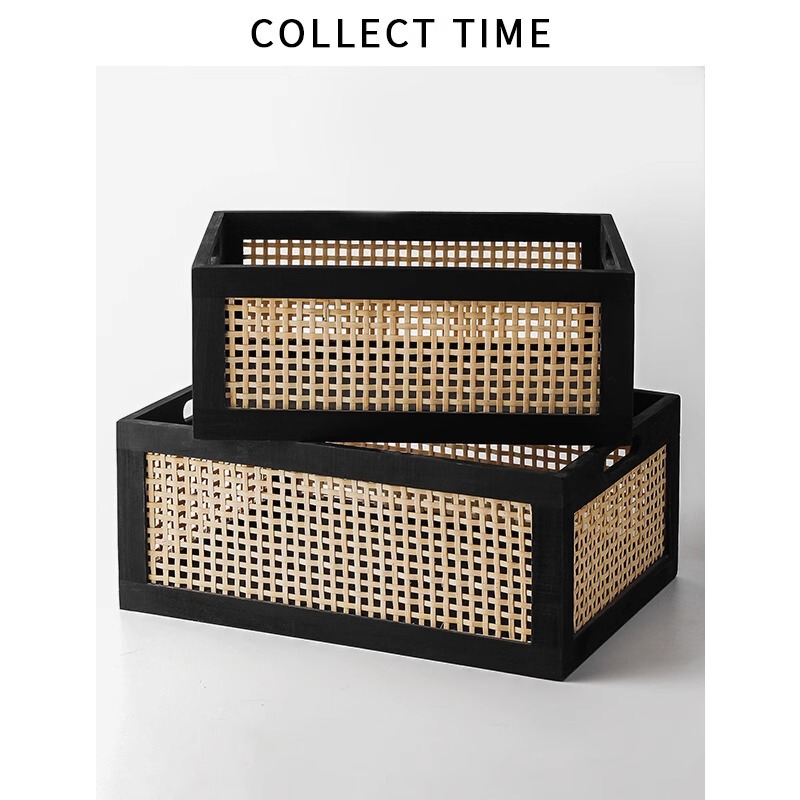 Cross-border solid wood black storage box rectangular box home cosmetics sundries snacks Japanese-style storage box in stock