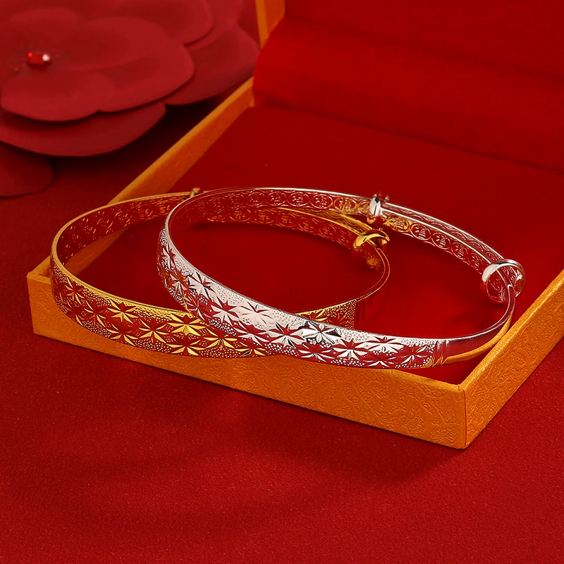 Браслет (LINGMU JEWELRY) 925 проба серебра, браслет-манжета с цветочным гравированием, 7,3×7,3×3,5 см