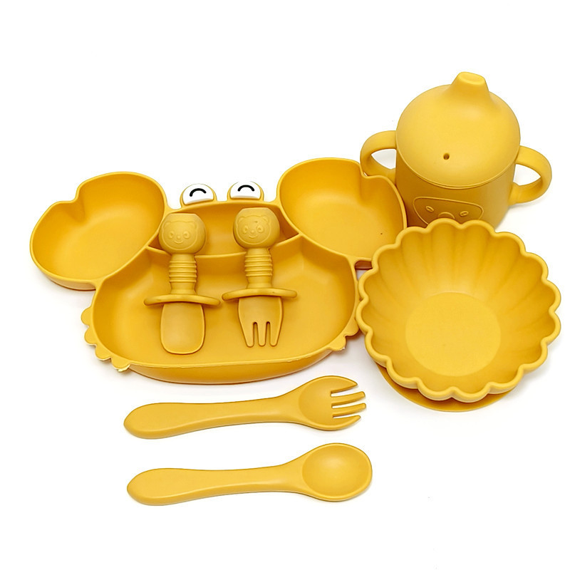 Plato de comedor para bebés tipo ventosa para bebés cubiertos para niños tazón especial para comer cucharas tazas conjunto completo de plato de partición de silicona tazón de alimentos suplementarios