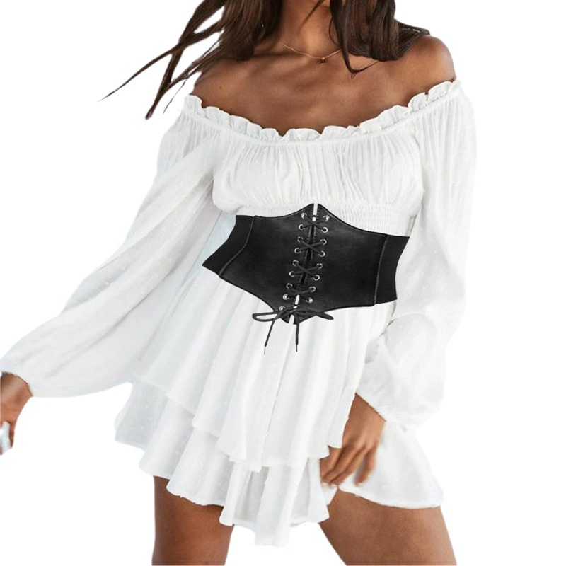 Трансграничный 2024 Amazon Летняя женская одежда складка с длинным рукавом повседневная французская юбка-юбка с поясом