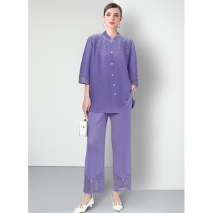 Cross-border Foreign Trade Women's Pleated Elegant Elegant Slimming All-match Design Sense Loose Casual Wide-leg Pants Two-piece Suit