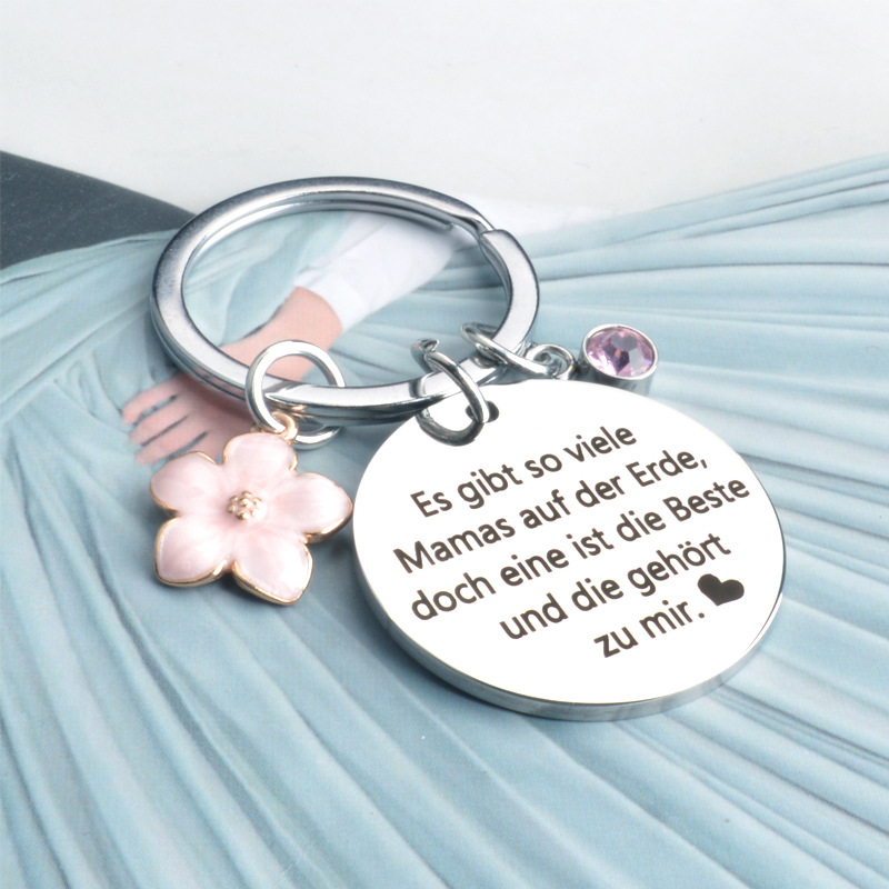Letter, Flower Pattern Women's Gender Simple Style Letter Flower 201 Stainless Steel Inlay Birthstone Women's Bag Pendant Memorial Keychains