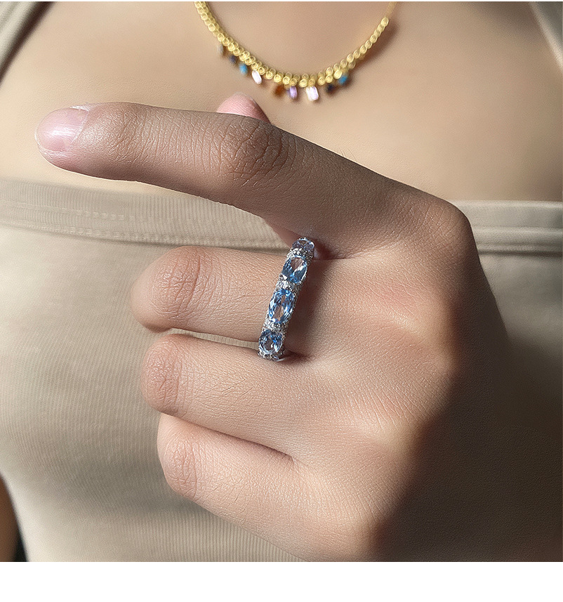 Fashion Geometric Sterling Silver Inlay Gem Rings