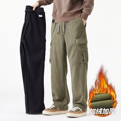 高品質のコーデュロイのズボンの男性の冬の新型のファッションのブランドのベルベットの厚いゆったりした広脚のまっすぐなカジュアルなズボン