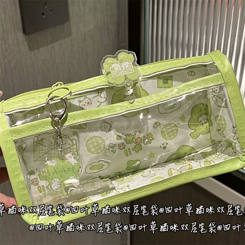 桔沐臻 Double-layer high quality cute genuine handheld pencil case, cat