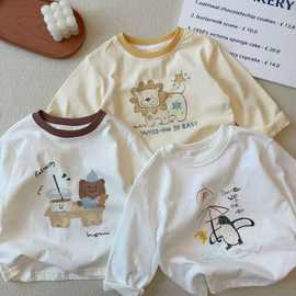 儿童长袖T恤~ 春秋季新款男女童可爱圆领上衣宝宝洋气百搭打底衫