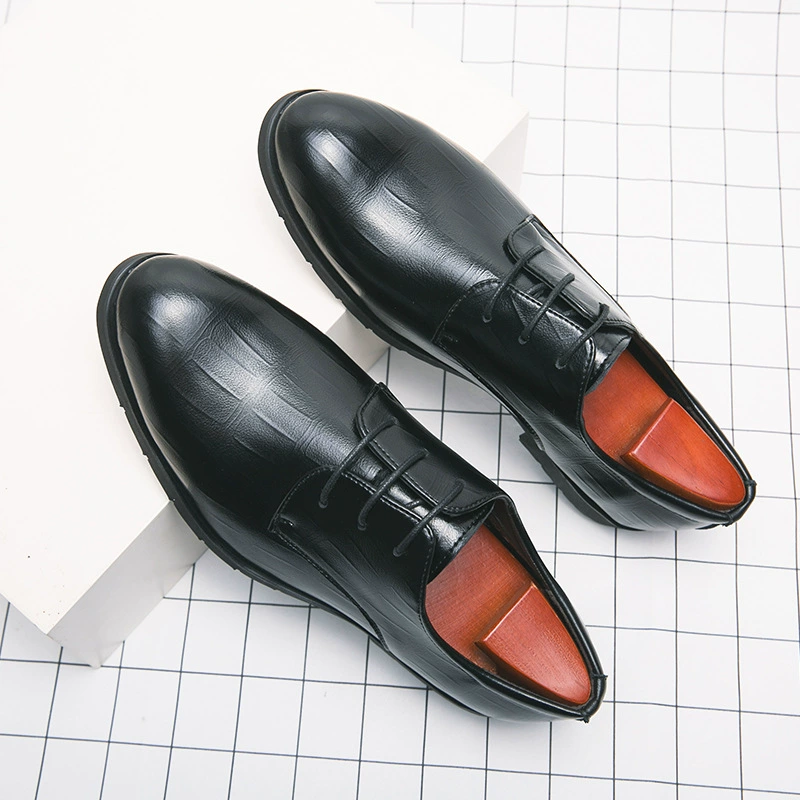 Кожаные туфли, мужская деловая официальная одежда, кожаные туфли с острым носком, мужские Модные черные свадебные туфли для жениха, увеличивающие скрытый рост, Мужская цельная доставка