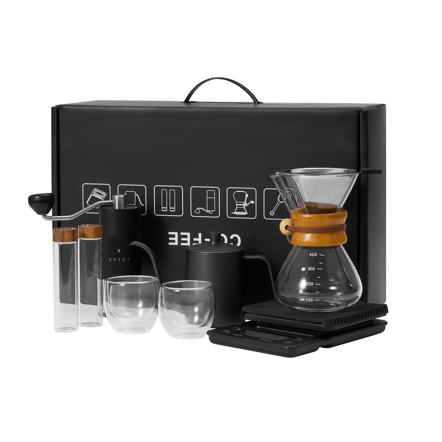 Kit de café de lavado a mano, herramientas de molienda a mano, utensilios para compartir, tetera de boca fina, taza de filtro combinada, set de cafeteria