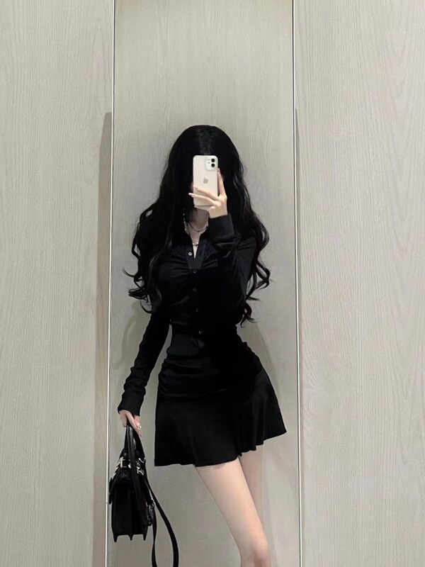 纯欲收腰褶皱短款衬衫连衣裙女秋季美式运动风polo领收腰减龄伞裙|undefined