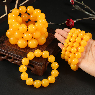 natural Amber Beeswax beads Hand string Accessories Yellow chanterelles 108 Bracelet Attractions gift wholesale