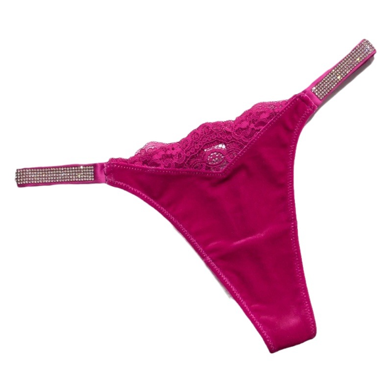 Europa y América sexy rhinestone Tanga terciopelo costura encaje sexy moda cómoda transpirable ropa interior de las mujeres