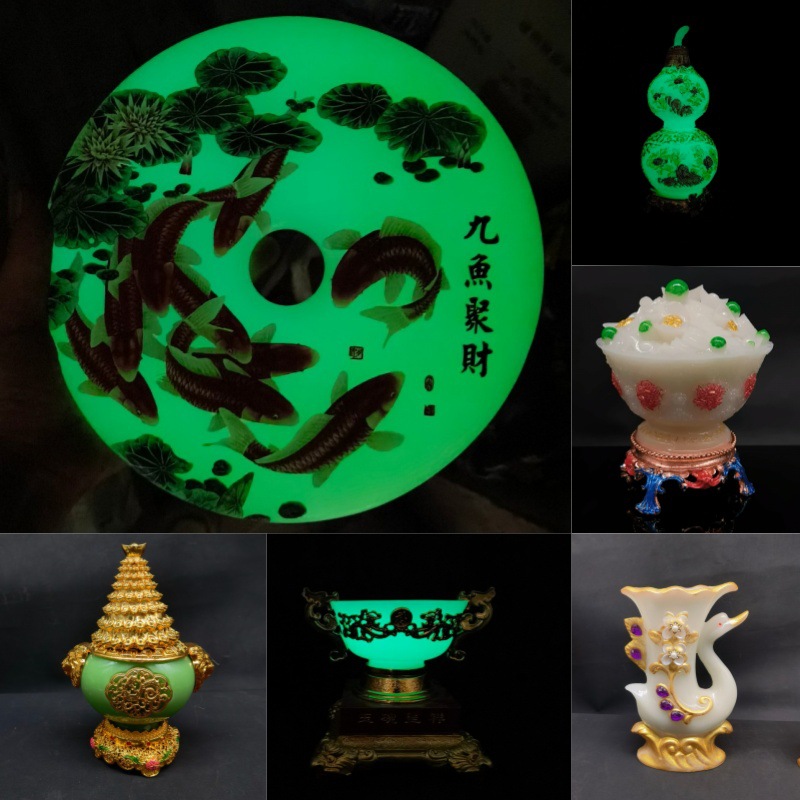 批发夜光龙凤鎏金凤花瓶摆件镶嵌工艺品居家客厅摆件古玩杂项摆件