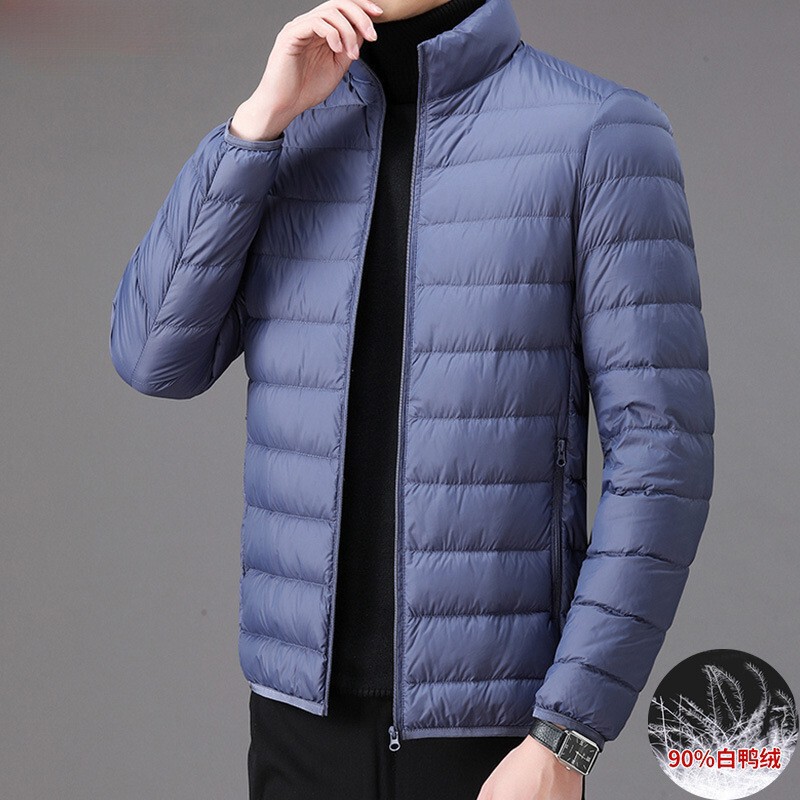 90 White Duck Down 2024 Winter New Lightweight Down Jacket Men's Solid Color Lightweight Collar Short Warm Jacket T