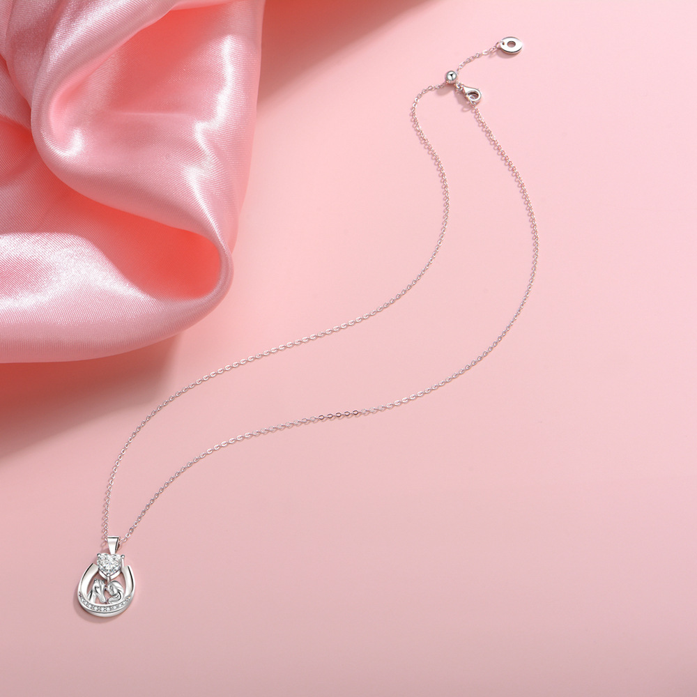 Horseshoe Heart Necklace With Diamond Embellishments Silver_voghion.com