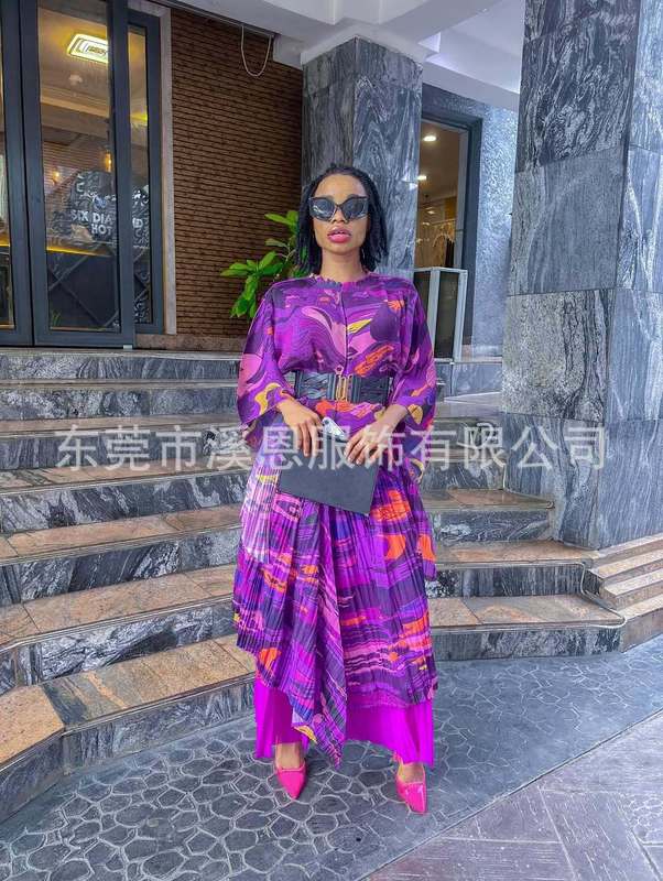 Miayki三宅褶皱花边领不规则印花上衣+阔腿裤两件套大码女装跨境|undefined