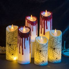 ハロウィン装飾 LED 電子キャンドルライト模擬血液滴クモパターン雰囲気アレンジメント小道具