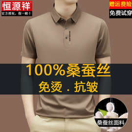 恒源祥100%桑蚕丝短袖t恤男夏季新款商务宽松休闲免熨烫抗皱polo