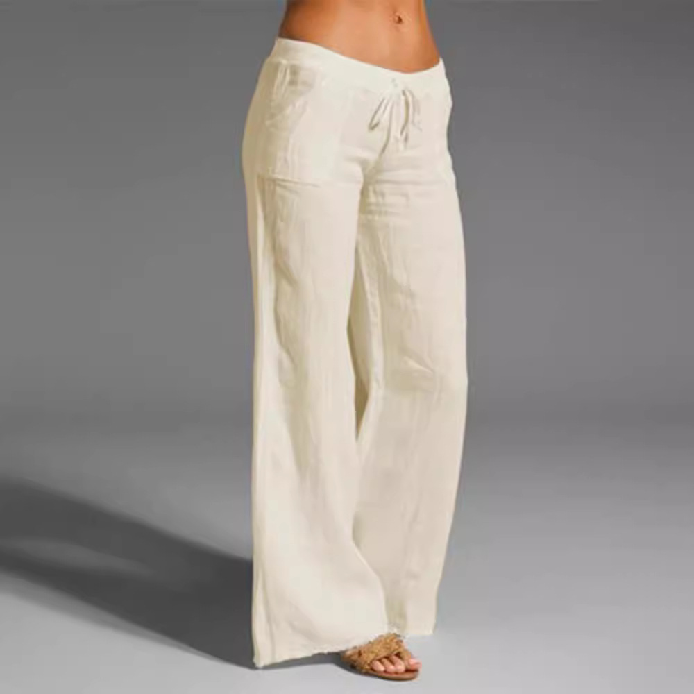 Pantaloni larghi in misto lino traspirante per donna - Pantaloni da salotto con coulisse a vita alta, adatti alle taglie forti, casual e streetwear_voghion.com