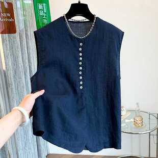 Real Shot of High-End Light Luxury Round Neck Outer Vest Vest for Women Summer Thin Sleeveless Top Chic Temperament Shirt