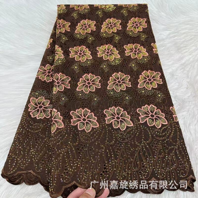Swiss Lace Cotton Fabric with Embroidery and Rhinestone Embellishments, Ethnic Style African Lace Swiss Lace Cotton Fabric with Embroidery and Rhinestone Embellishments, Ethnic Style African Lace