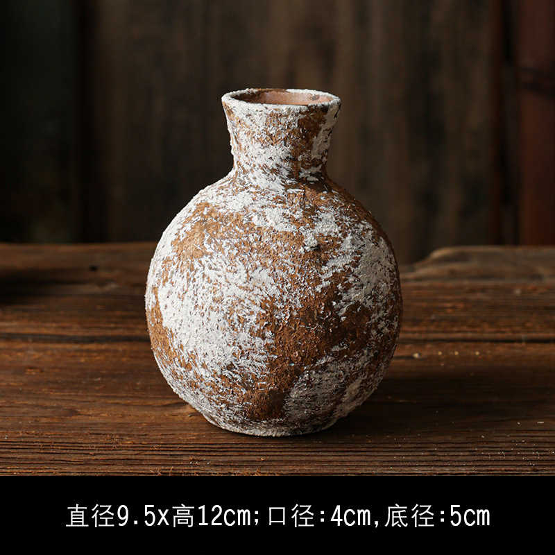 セラミック花瓶、レトロなわびさびスタイルのB&B装飾、中世の粗い陶器アートフラワーアレンジメント、家庭用家具、陶器のポット