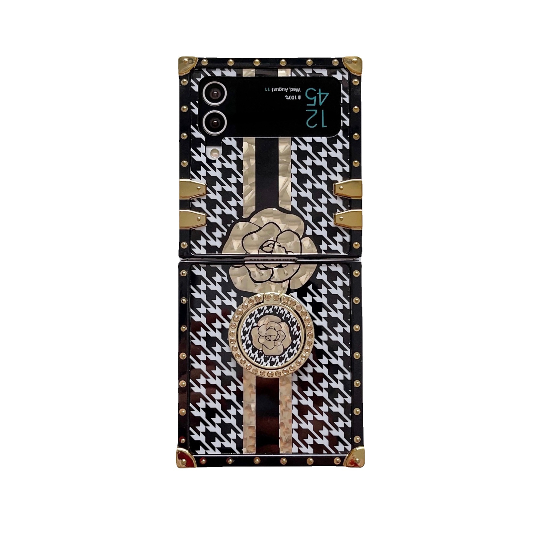 Classic Bird Grid Folding Phone Case For Samsung Z Flip 5 4 3_voghion.com