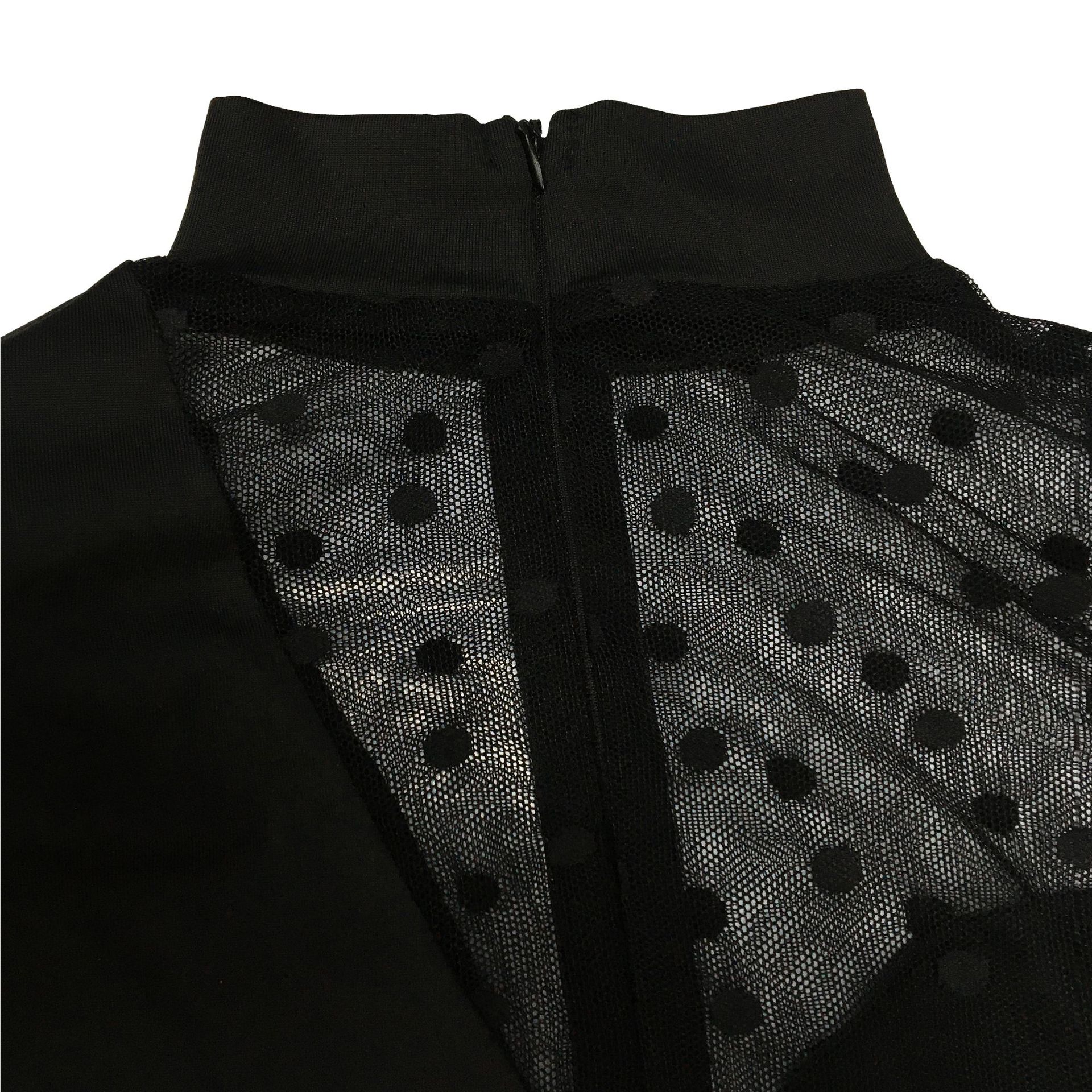 Women's Clothing fashion women's polka dot mesh see-through long-sleeved trousers solid color jumpsuit_voghion.com