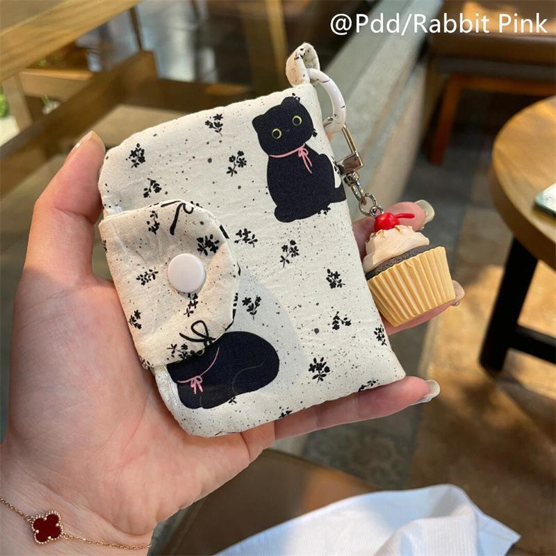 新しいかわいい猫多層収納カードホルダー小銭入れキャンバスヘッドフォンバッグキャリーバッグIDバッグペンダント|undefined