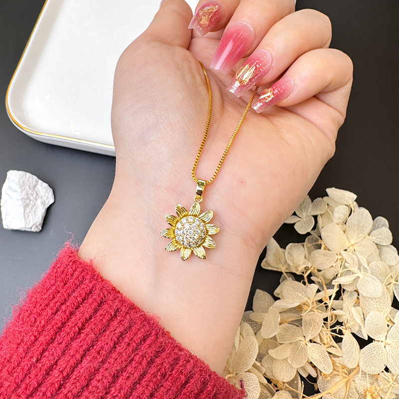 Nuevo conjunto de joyería popular flores de sol imitación de diamantes vietnamita oro girasol fábrica directa Yiwu joyería