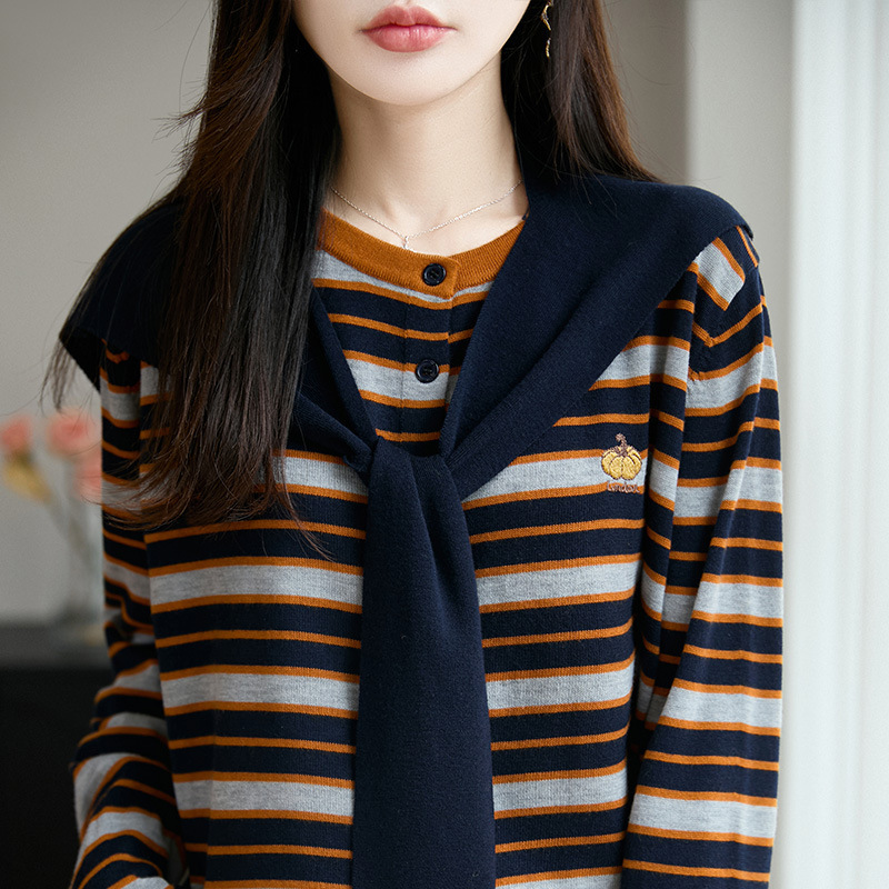 带披肩俩件套设计感条纹针织衫女秋季新款气质毛衣时尚女装上衣|undefined