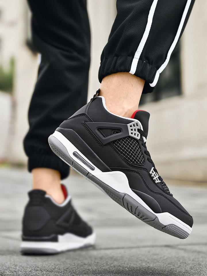 Giày thể thao nam cổ thấp chống trượt đế dày tăng chiều cao, giày sneaker phối màu — JD-AJ4 màu xám đen, JD-AJ4 màu đỏ lửa, JD-AJ4 đen đỏ chi tiết 19