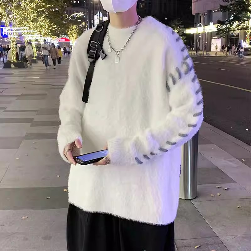 Otoño e invierno engrosado suéter hombre estilo coreano suelta camiseta de punto japonesa invierno nicho de estilo de Hong Kong ropa de hilo perezosa