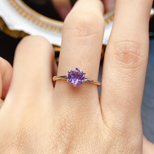 New natural amethyst ring S925 silver inlaid main stone 6*6mm Joker net red explosions women's jewelry wholesale