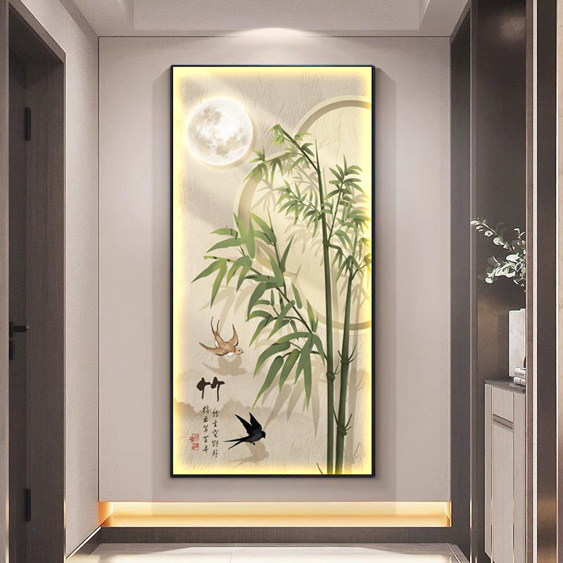 侘寂风led带灯画入户玄关装饰画新中式竹子客厅走廊过道挂画壁画|undefined
