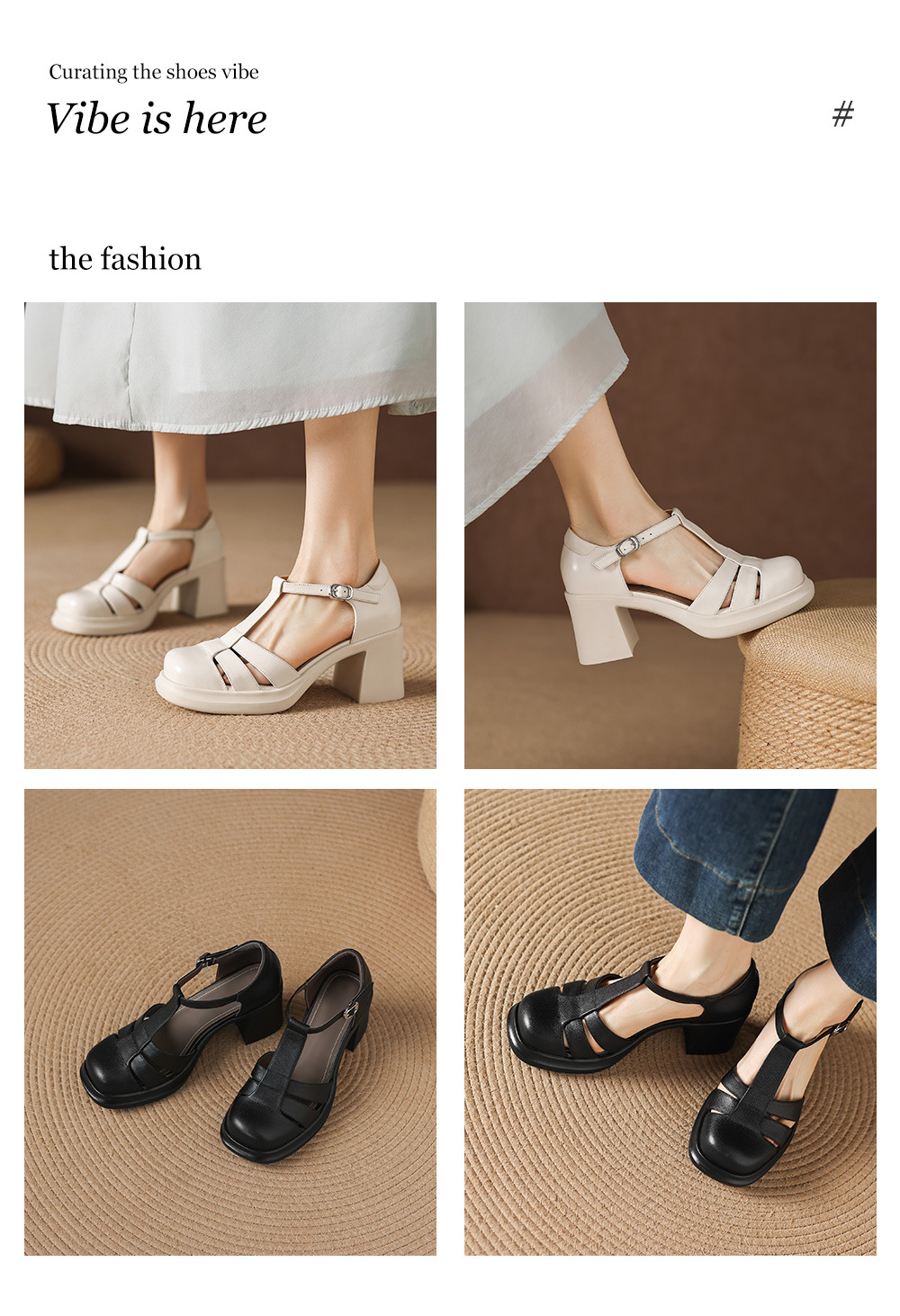 Sandal nữ cao gót phong cách La Mã, mũi kín gót kín, đế dày da bò, gót 7 cm — đen chi tiết 7