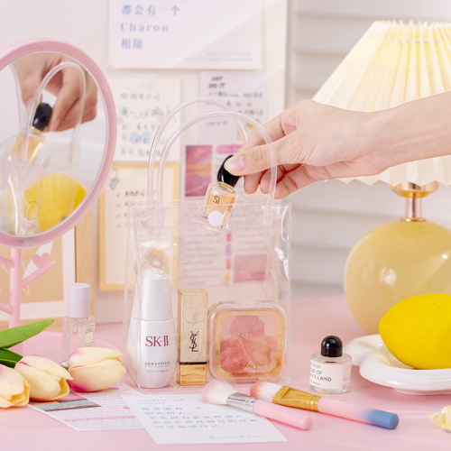 PVC transparent handbag wholesale simple snap gift souvenir milk tea packaging waterproof plastic hand bag