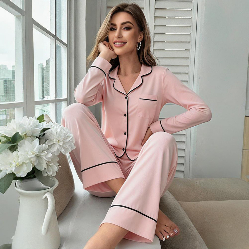 Pijama de Manga Larga para Mujer Set de 2 piezas de poliéster, transpirable, elástico, cálido, para casa y hotel