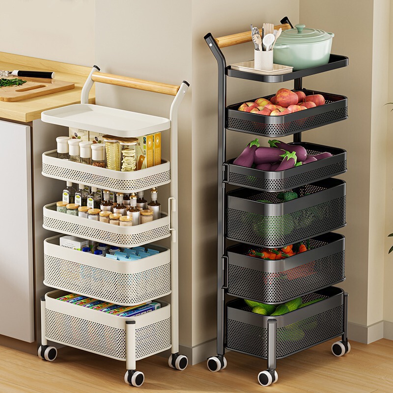 Kitchen Storage Rack Floor-Standing Mobile Vegetable Snack Rotating Multi-Layer Storage Cabinet Refrigerator Side Ultra-Narrow Gap Cart