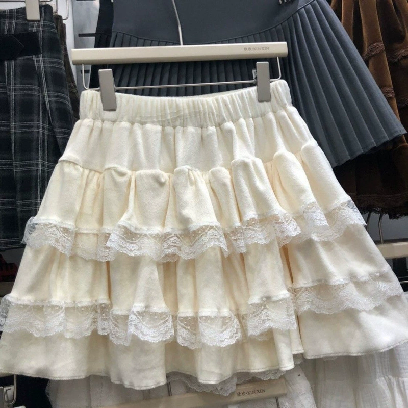 Юбка-балетка белого цвета, осенне-зимняя коллекция 2025 года, женская, высокая талия, пышная, кружевная, с эффектом омоложения