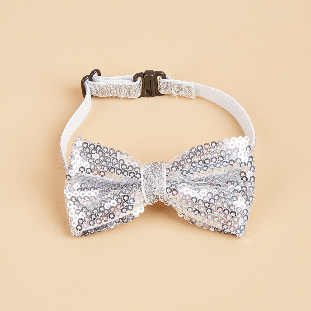 Ventas de la fábrica en stock lentejuelas pajarita PET pajarita avanzada de lentejuelas gato perro arco ajustable accesorios para mascotas