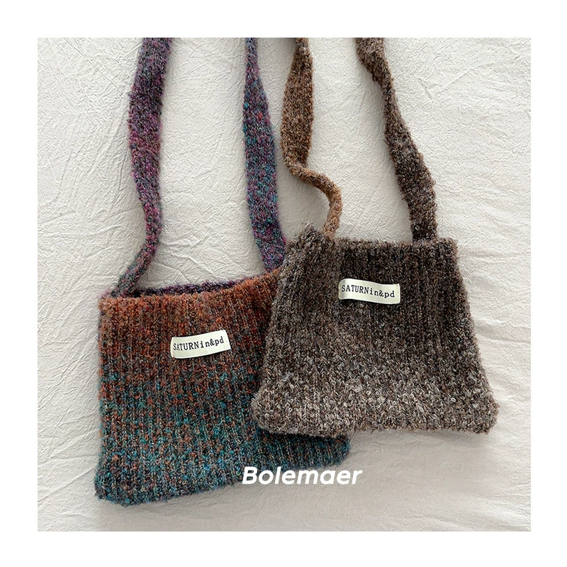 Retro children's woven demi-season bag strap handmade for men and women, knitted one-shoulder bag, gradient