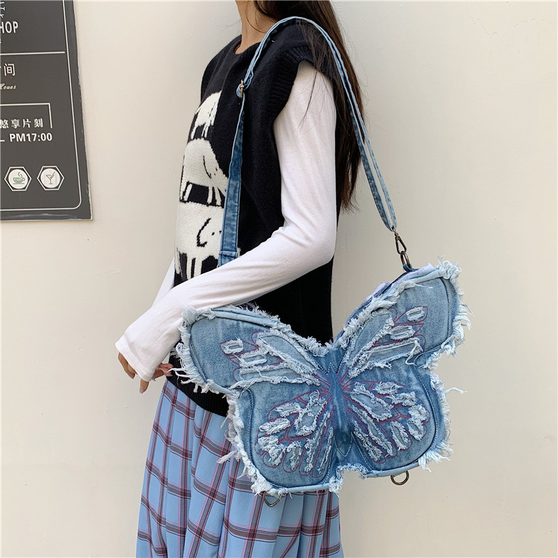 Bolsas de vaqueros de gran capacidad para niños y niñas lindas mariposas pequeñas bolsas de mochila para bebés 2025 nuevas bolsas de comercio exterior para niños
