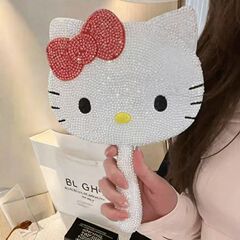 ハローキティミラー粘着ダイヤモンド DIY ダイヤモンド KT 猫化粧鏡インターネット有名人漫画ハンドヘルドミラークリエイティブハンドルミラー