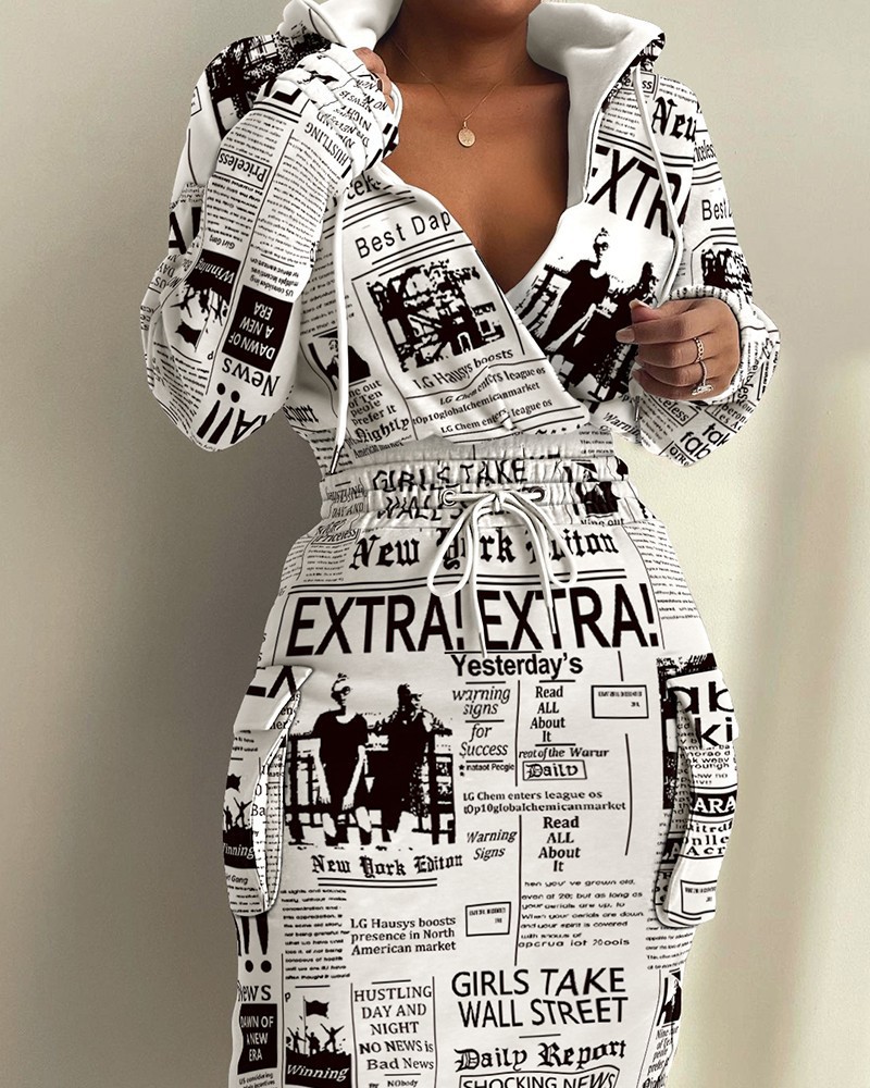 Women's A-line Skirt Streetwear V Neck Patchwork Belt Long Sleeve Printing Midi Dress Daily display picture 5