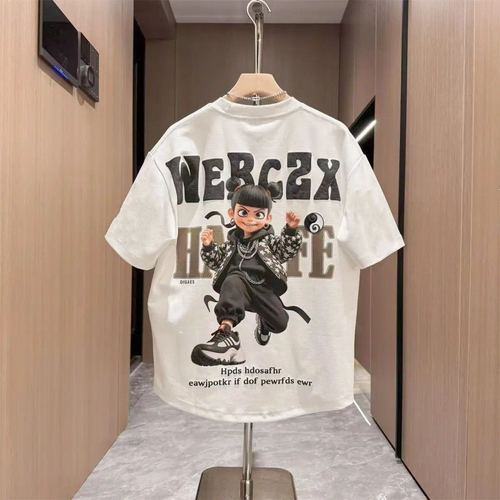 Children's Short Sleeve 2025 New Summer Netease Print Loose Casual Half Sleeve T-Shirt Men's Fashion Short Sleeve Top