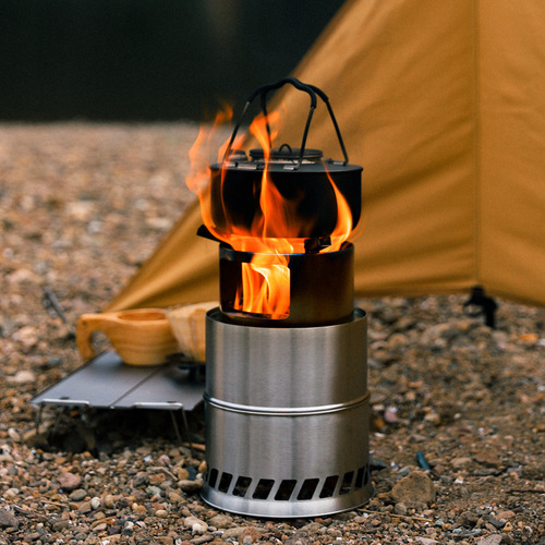Portable stainless steel round wood stove outdoor camping picnic stove charcoal stove solid alcohol stove small