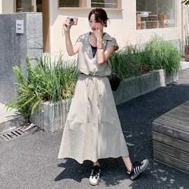 韩系极简松弛感穿搭套装裙女夏2026新款短袖衬衫半身裙休闲两件套